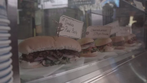 LA Package 14 | Bred bagels, sandwich store in New York Time Square Stock Footage 115158688