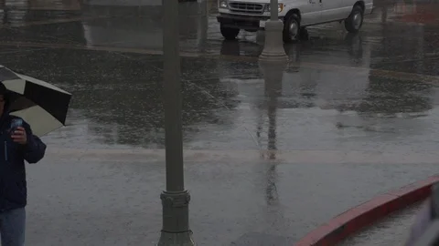 LA Package 3 | Cinematic Rainy Street In Los Angeles (Slow Motion) Stock Footage 115135704