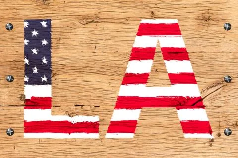La painted with pattern of flag united states old oak wood fastened Stock Photos