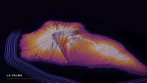 La Palma 3D terrain relief map in a thermal imaging palette Stock Footage 344565245