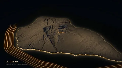 La Palma 3D terrain relief map at night Vídeos de archivo 344565630