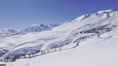 La Parva Mountain Road and Snowy Ski Slopes Chile 4K Stock Footage 342765019