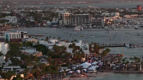 La Paz Malecon Aerial View, Baja California Sur, Mexico, Golden Hour Stock Footage 342719986