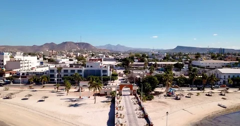 La Paz Mexico Drone Floating towards Pier then Boom Up and Over Tilt Down ont Stock Footage 95607613