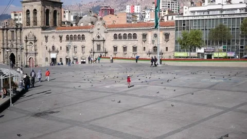 La Paz - Small child playing with pigeons Stock Footage 153592774
