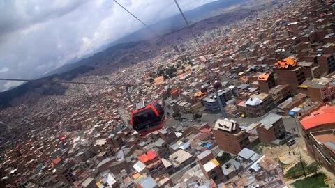 La Paz, South America - March 2017: Aerial Bolivian view from cable car transit Stock Footage