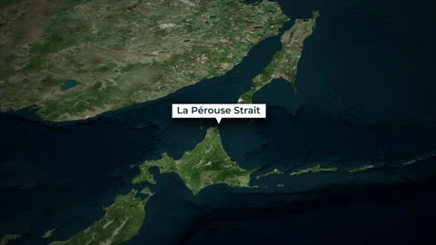 La Perouse Strait Satellite Map Zoom Animation on World Map Background Stock Footage 335305211