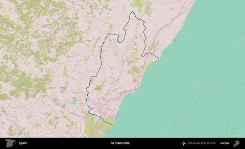 La Plana Alta outlined, Spain. Topographic Standard Stock Illustration