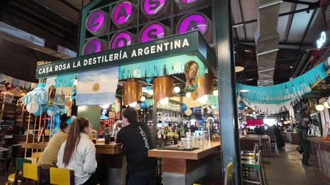 La Plata, Argentina; 07 27 2026:  craft distillery counter Baxar Mercado Stock Footage 343322861