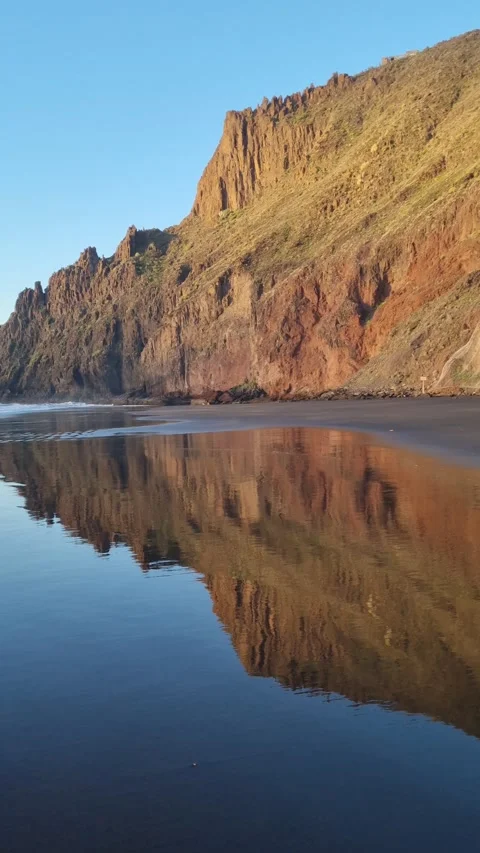 La playa de las Gaviotas, popular nudist beach with black volcanic sand in Tener Video stock 307632804