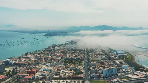 La Punta Peninsula Drone Panorama in Callao in Lima Stock Footage 339494602
