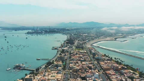 La Punta Peninsular Sprawl and Maritime Bay in Lima, Peru Stock Footage 339494450