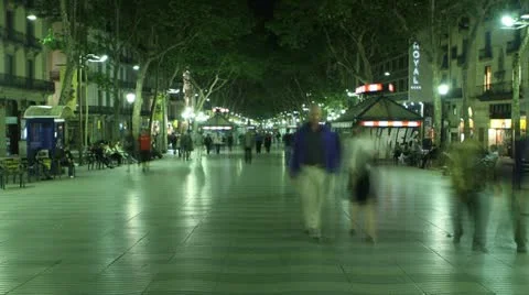 La Rambla Barcelona Timelapse Stockbeeldmateriaal 14280696