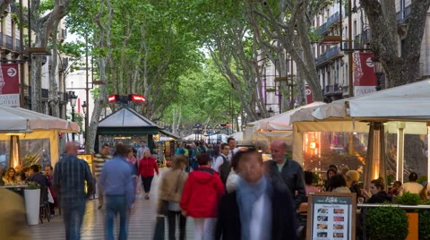 La Rambla (Las Ramblas) walking street, Barcelona, Catalunya, Spain - Time lapse Stock Footage 54123996