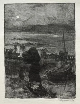La Rcolte du Sable, 1887. Auguste Louis Lepre (French, 1849-1918). Wood eng.. Stock Illustration