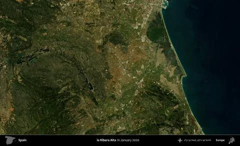 La Ribera Alta, Spain. Sentinel-2 Mosaic. January 2020 Stock Illustration