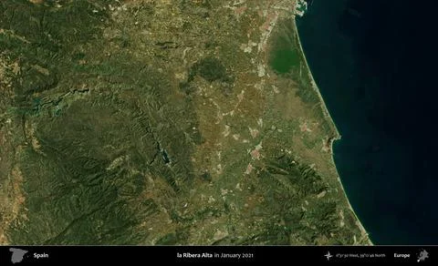 La Ribera Alta, Spain. Sentinel - World Cover Mosaic. January 2021 Stock Illustration