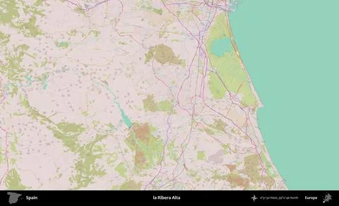 La Ribera Alta, Spain. Topographic Standard Stock Illustration
