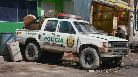 La Rinconada, Peru - March 5, 2026: Police Pickup Truck on Street La Rinconada Stock Footage 345131608