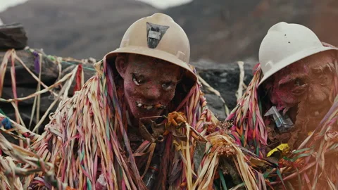 La Rinconada, Peru - March 5, 2026: Miners Shrine With Ritual Offerings Stock Footage 345135264