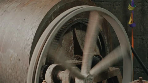 La Rinconada, Peru - March 5, 2026: Rotating Ball Mill Machinery Grinding Gold Stock Footage 345135310