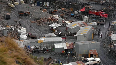 La Rinconada, Peru - March 5, 2026: Active Gold Mining Site With Workers in Peru Stock Footage 345135801