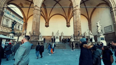 La Ringhiera, stone platform in front of the Palazzo Vecchio. Stock Footage 233745599