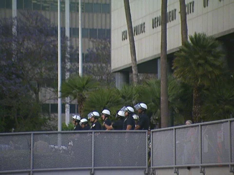 LA Riots 4-29-1992 Small Police Line at Parker Center Stock Footage 75285610