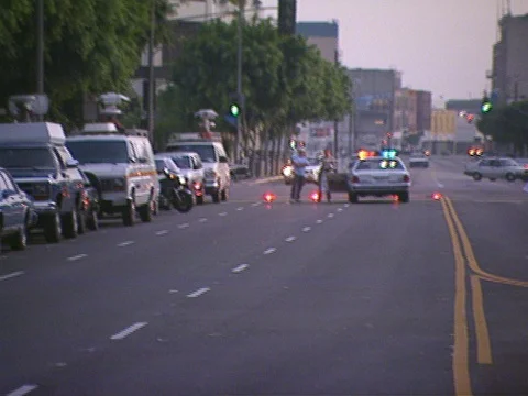 LA Riots 4-29-1992 North Los Angeles Ave Street Closed Stock Footage 75286220