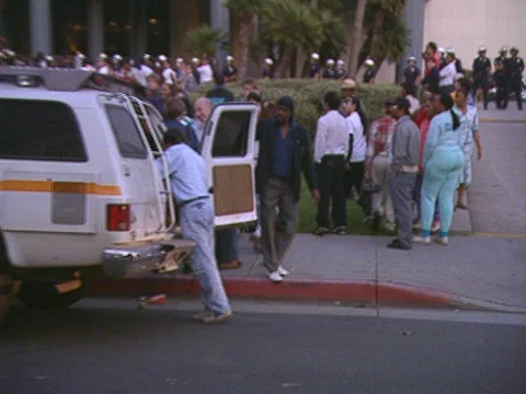 LA Riots 4-29-1992 North Los Angeles Ave Street Closed Stock Footage 75286261