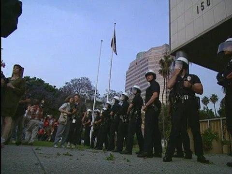 LA Riots 4-29-1992 Very Small Police Line Stock Footage 75286682