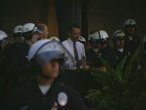 LA Riots 4-29-1992 Parker Center Deputy Chief Bernard Parks giving instructions Stock Footage 75286772