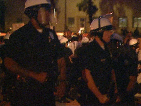 LA Riots 4-29-1992 Parker Center Police Line Hands on Nightsticks Stock Footage 78172094
