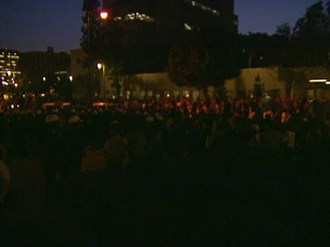 LA Riots 4-29-1992 Parker Center Protesters with Fists in the Air Stock Footage 78172399