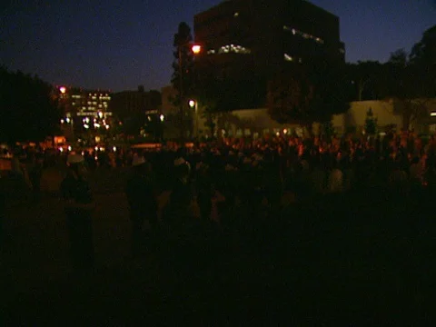 LA Riots 4-29-1992 Parker Center Fortified Police Line at Sidewalk Flashpoint Stock Footage 78173762