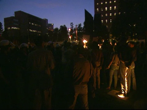 LA Riots 4-29-1992 Parker Center Protesters on Lawn Stock Footage 78195874