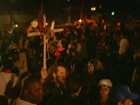LA Riots 4-29-1992 Parker Center Protester with Cross Stock Footage 78200230