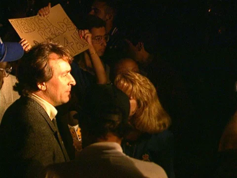 LA Riots 4-29-1992 Parker Center News Reporter on Air Stock Footage 78200239