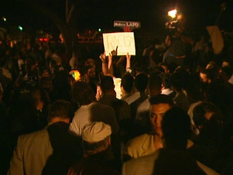 LA Riots 4-29-1992 Parker Center Protesters on Lawn Stock Footage 78200367