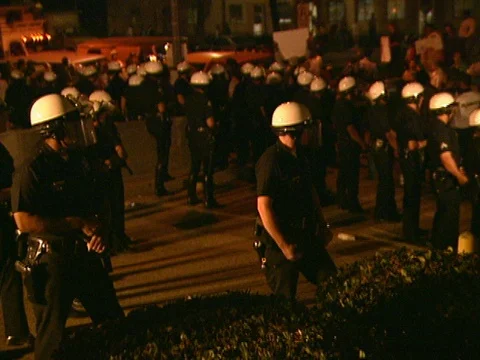 LA Riots 4-29-1992 Parker Center Police Cleared Protesters from Lawn to Sidewalk Stock Footage 78200453