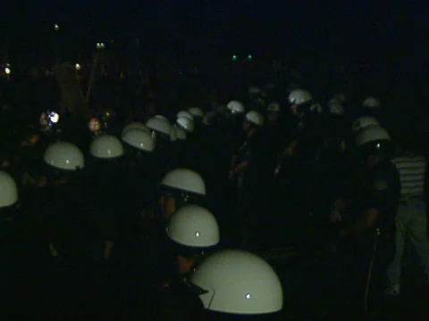 LA Riots 4-29-1992 Parker Center Protesters &amp; Police Chant No Justice No Peace Stock Footage 78214979