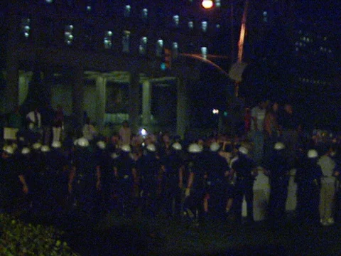 LA Riots 4-29-1992 Parker Center Protesters and Police Stand off at Sidewalk Stock Footage 78216095