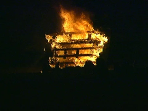 LA Riots 4-29-1992 Parker Center Guard Shack on Fire Police in Profile Stock Footage 78216467