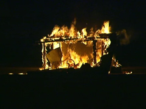 LA Riots 4-29-1992 Parker Center Guard Shack on Fire Police Move Forward Stock Footage 78233885