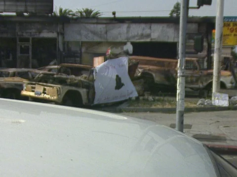 LA Riots 5-1-1992  Burned Out Building in South Central Los Angeles Stock Footage 78242749