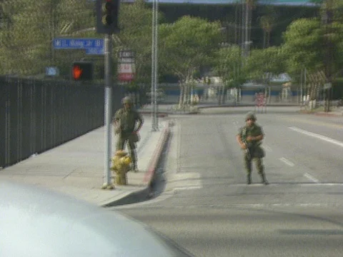 LA Riots 5-1-1992, National Guard at LA Coliseum  Stock Footage 78242975