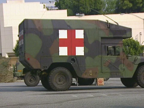 LA Riots 5-1-1992, National Guard Base Camp in Downtown Los Angeles Stock Footage 78243277