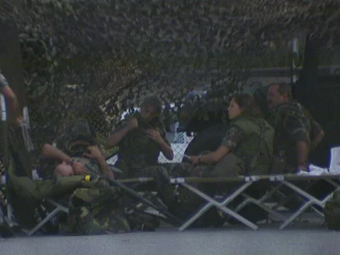 LA Riots 5-1-1992, National Guard Base Camp in Downtown Los Angeles Stock Footage 78243440