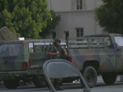 LA Riots 5-1-1992, National Guard Base Camp in Downtown Los Angeles Stock Footage 78243513