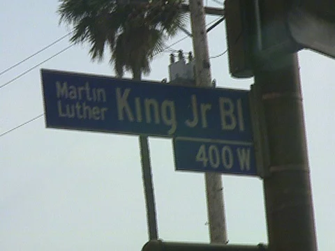 LA Riots 5-1-1992, MLK Blvd Sign in South Central Stock Footage 78244714